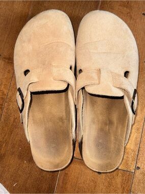 SHEIN Tan Suede Slide Mules with Buckle